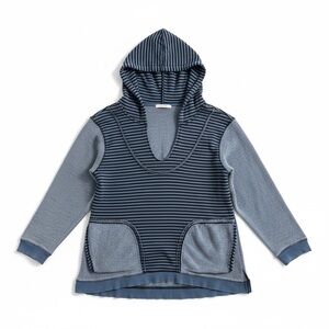 Free People Walk The Line Striped Oversized Tunic Hoodie Blue Medium EUC